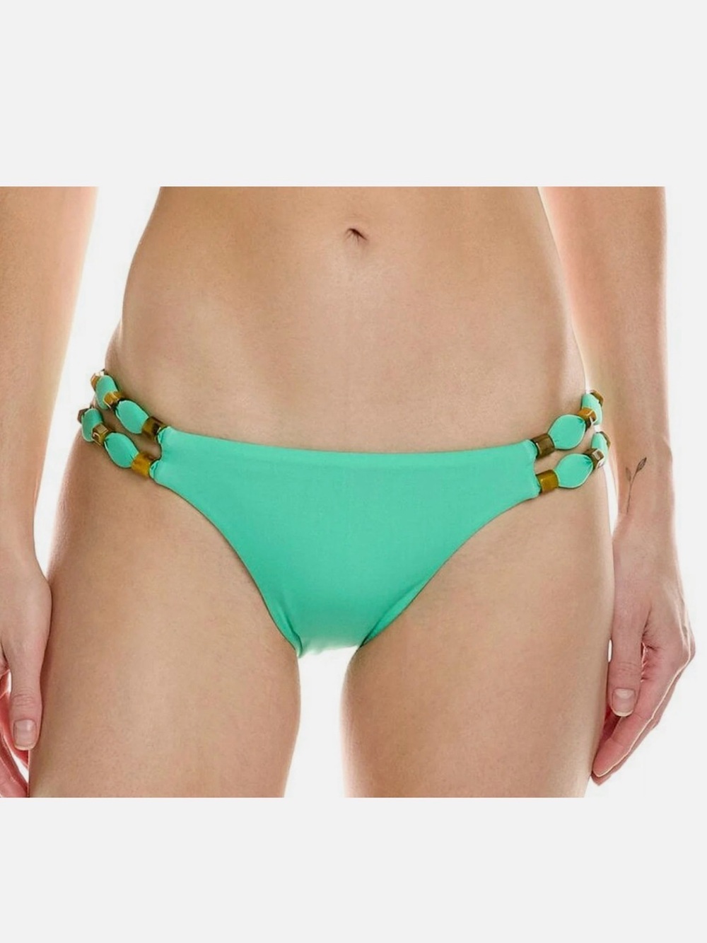 NWT ViX Paula Hermanny Solid Dora Green Beaded Bikini Bottom - Small - Picture 2 of 8